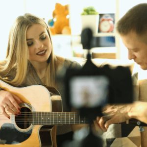 Couple shooting a music video blog